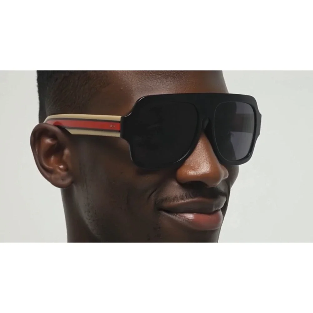 Sunglasses Retro Square Frame Striped Temple Men's Fashion Shades Gafas‎ Lentes